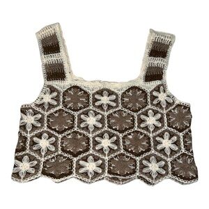 Rebellion Brown & Cream Crochet Floral Crop Top